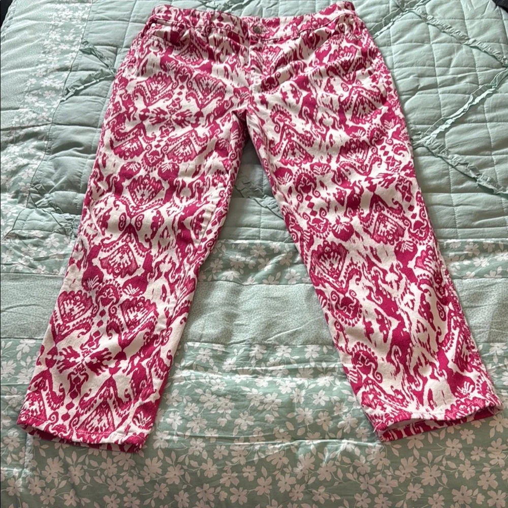 Chico’s Fuchsia and White Patterned Crop Jeans Size 8 (Chico’s 1)